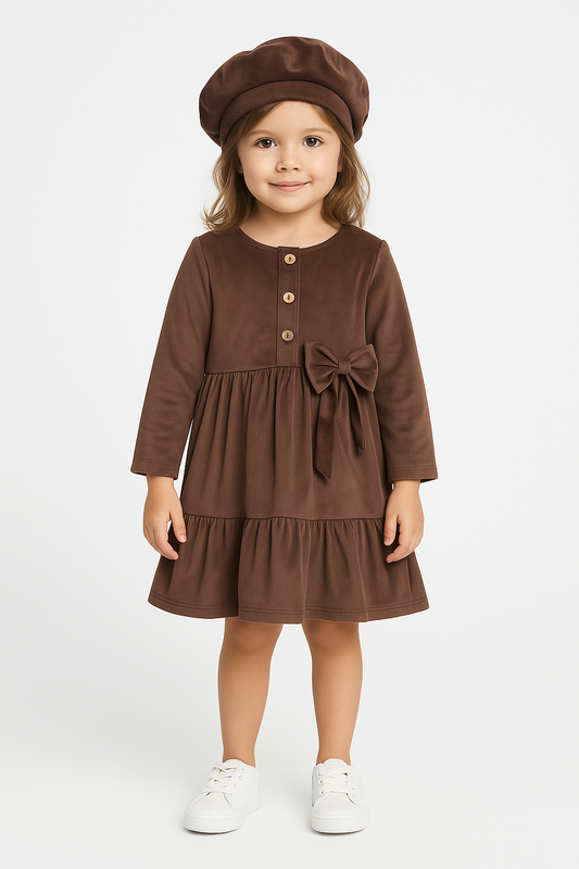 Mädchen Kleid aus Samt mit Mütze – Elegantes 2-teiliges Set