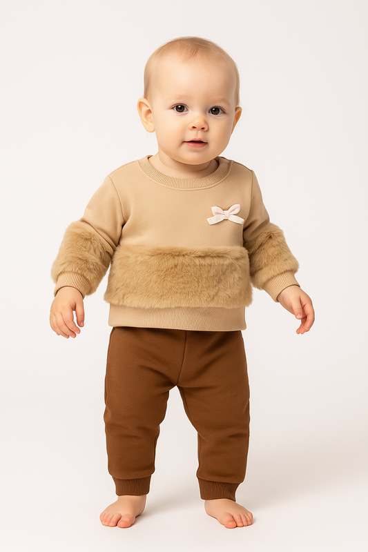 2-teiliges Mädchen Outfit – Pullover mit Kunstfell & Hose