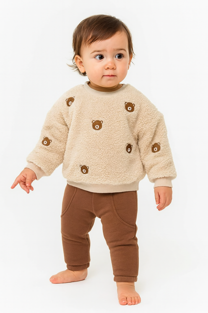 Baby 2-teiliges Outfit – Teddy-Fleece Pullover & Hose | 100% Baumwolle