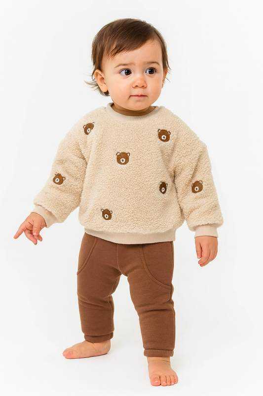 Baby 2-teiliges Outfit – Teddy-Fleece Pullover & Hose | 100% Baumwolle
