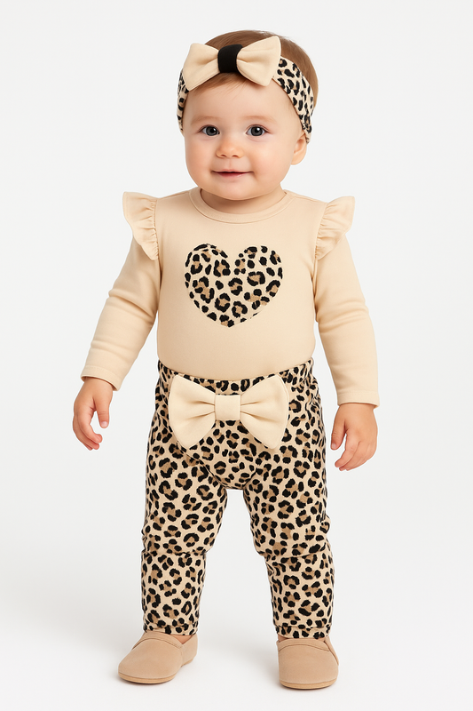 Mädchen 3-teiliges Baby-Set – Body, Hose & Haarband | 100% Baumwolle