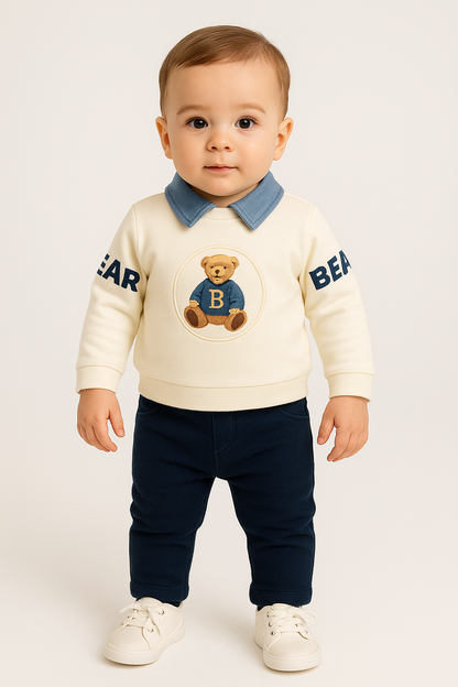Baby Outfit 2-teilig – Langarmshirt mit Bärchen-Motiv & Hose | 100% Baumwolle