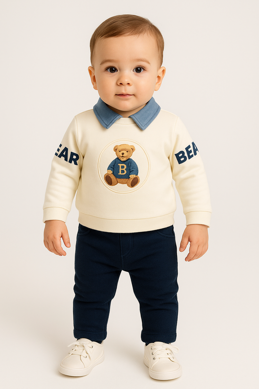 Baby Outfit 2-teilig – Langarmshirt mit Bärchen-Motiv & Hose | 100% Baumwolle