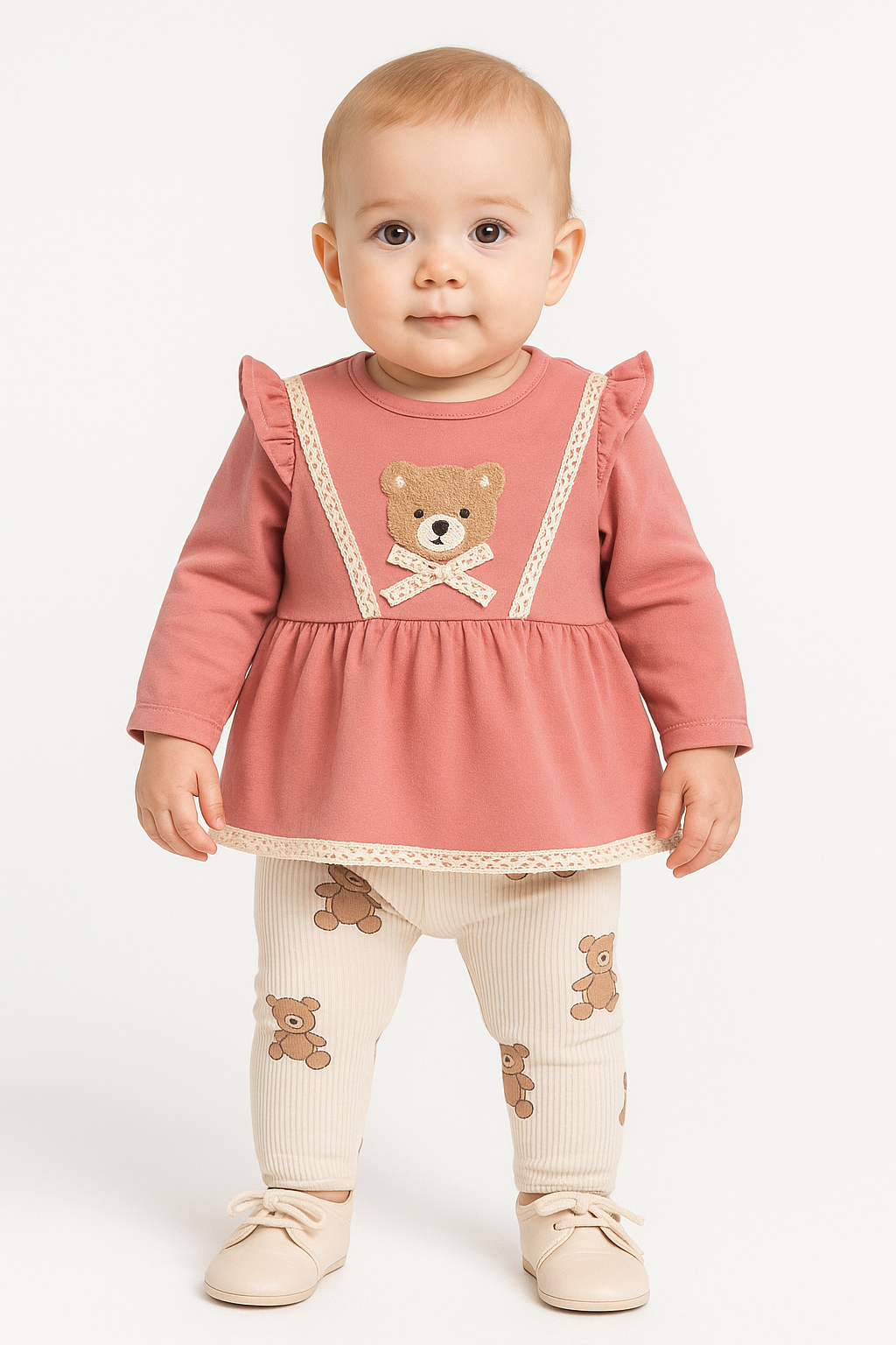 Baby & Mädchen 2-teiliges Set – Langarm Tunika mit Teddy-Motiv & Leggings