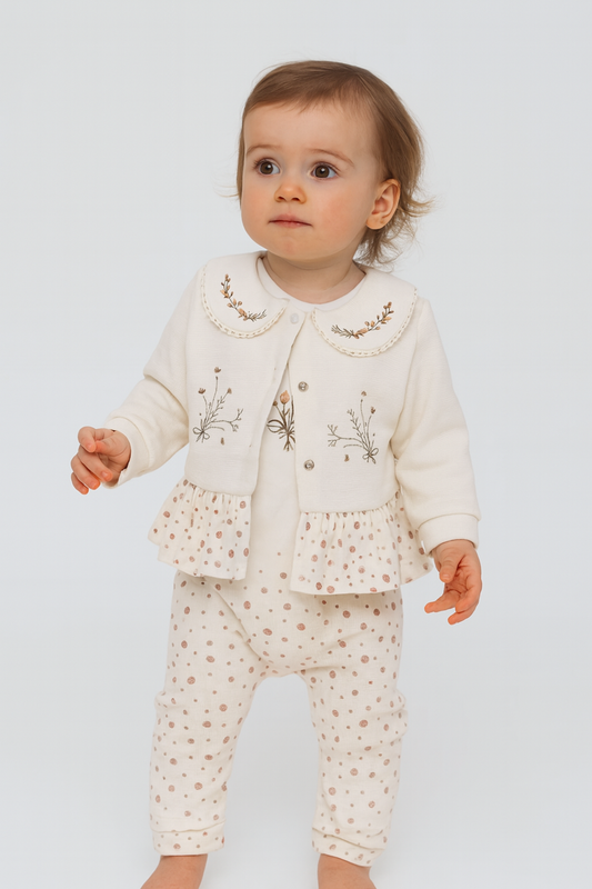 Baby Mädchen 3-teiliges Outfit – Body, Jacke & Hose mit Blumenmuster