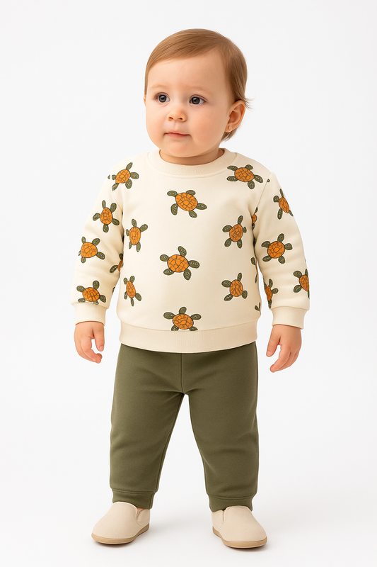 Baby 2-teiliges Set – Langarm Sweatshirt mit Schildkröten-Print & Hose