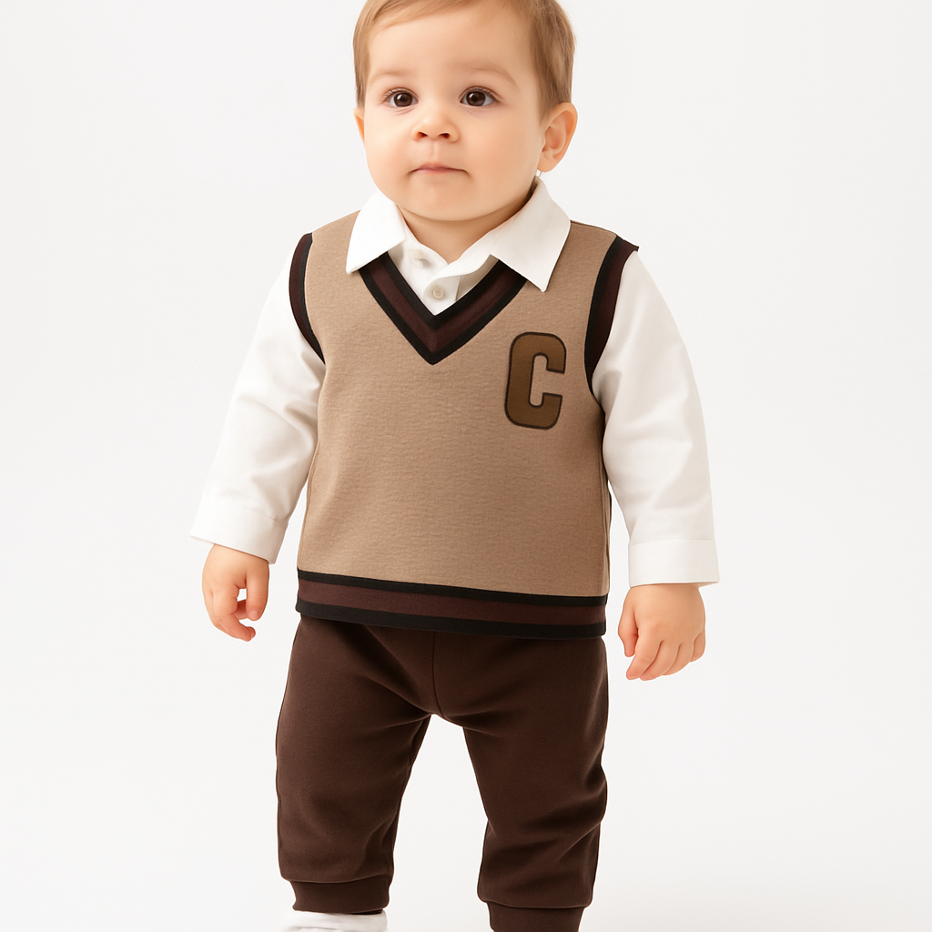 Baby 2-teiliges Set – Langarmshirt mit angenähtem Plunder & Hose