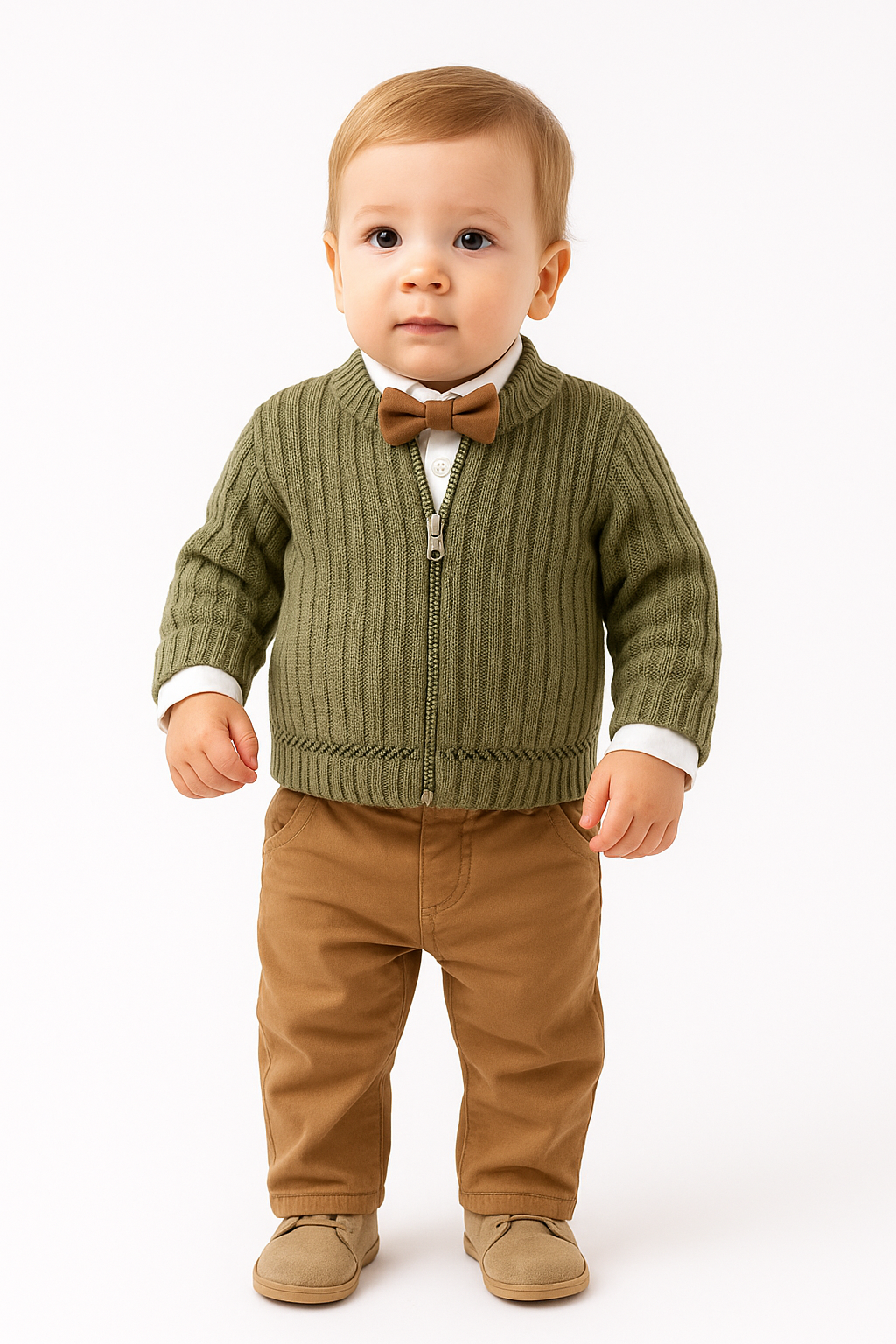 Baby 4-teiliges Set – Hose, Hemd, Strickjacke & Fliege (Premium Qualität)