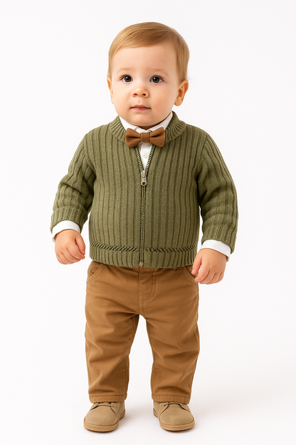 Baby 4-teiliges Set – Hose, Hemd, Strickjacke & Fliege (Premium Qualität)