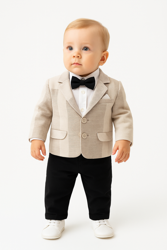 Elegantes 4-teiliges Baby Anzug Set – Sakko, Hemdbody, Hose & Fliege
