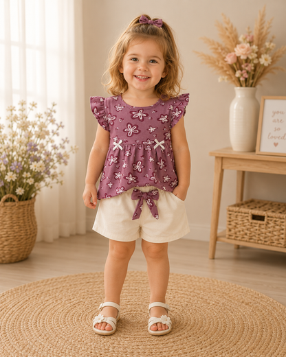 Mädchen Set Blumen Shorts