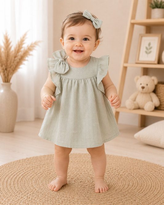 Babykleid Leinen-Mix Schleife