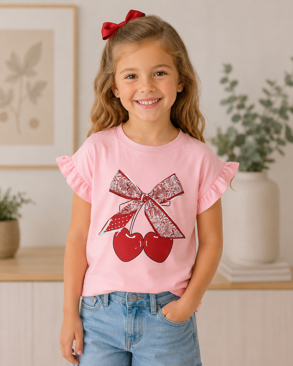 Mädchen T-Shirt Schleife Kirschen