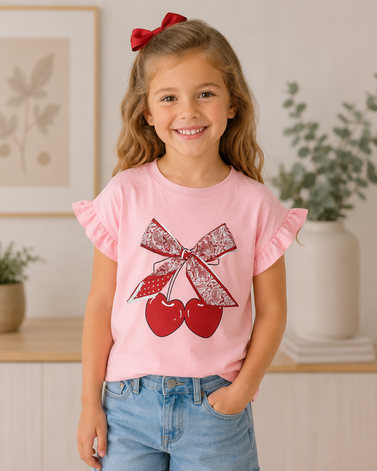 Mädchen T-Shirt Schleife Kirschen