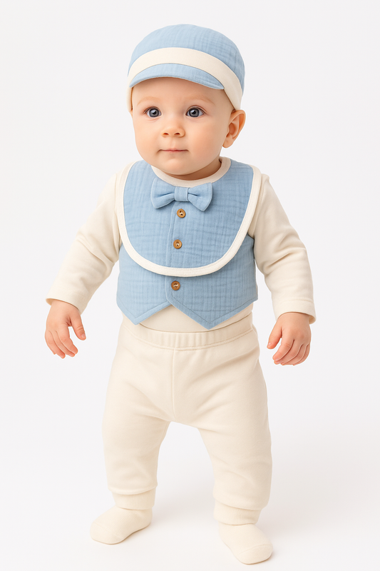 Elegantes 5-teiliges Baby Outfit Set mit Musselin-Weste & Schleife
