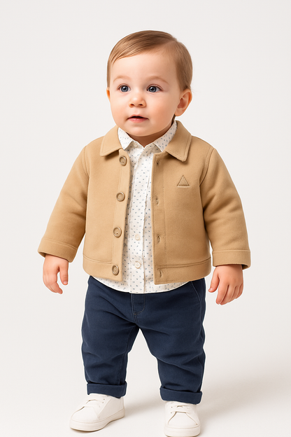 Baby Outfit 3-teilig – Jacke, Hemd & Hose Beige/Blau