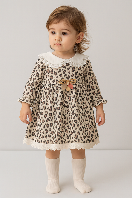 Baby Kleid – Leopardenmuster aus Musselin, 100% Baumwolle