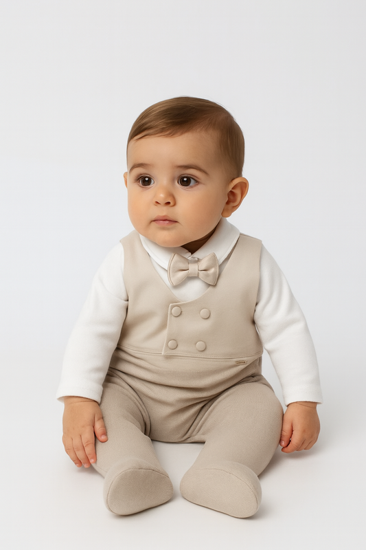 Baby-Strampler festlich – Beige/Weiß