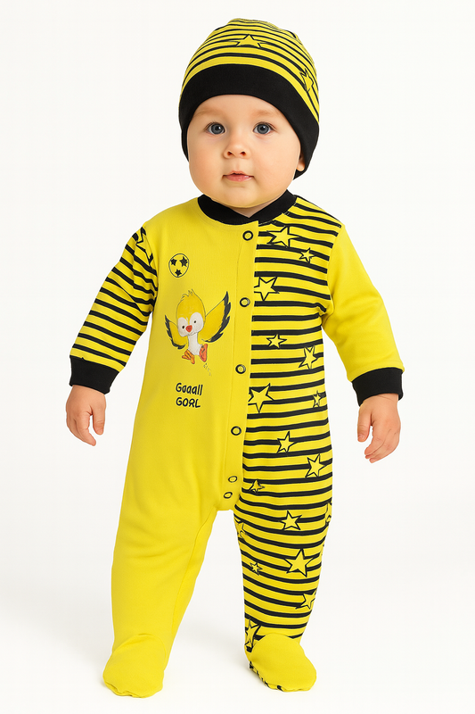 Mini Fanartikel – Baby Strampler Gelb-Blau Fußball Design