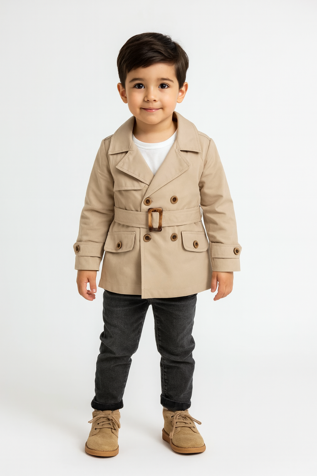 Jungen 3-teiliges Set – Trenchcoat, Jeans & Sweatshirt