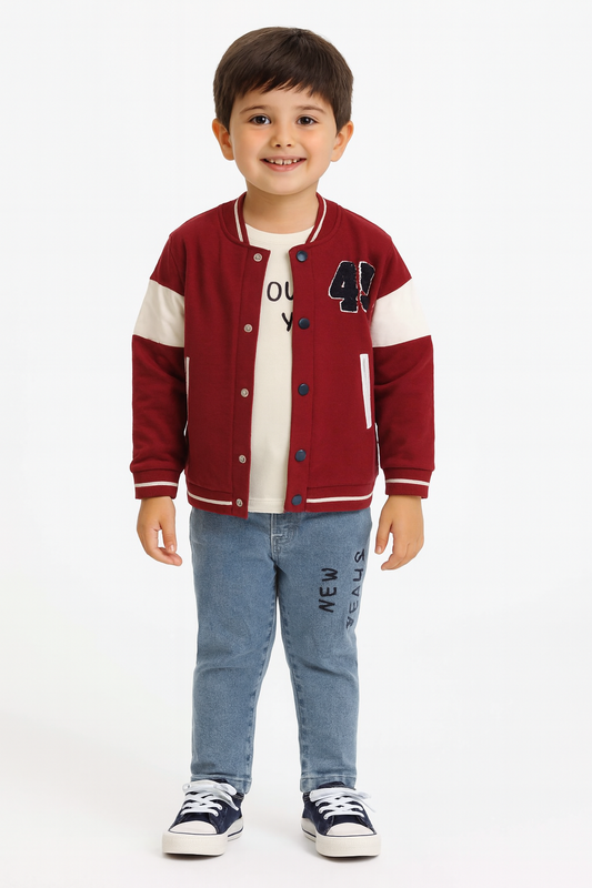 Jungen 3-teiliges Outfit – College Jacke, Langarmshirt & Jeans