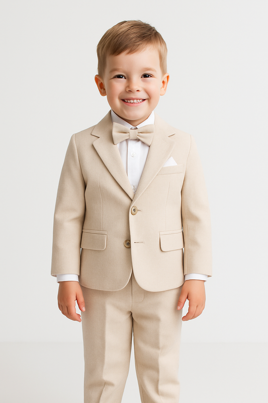 Hochwertiges Kinder Anzug Outfit – Festlich 4-teilig in Beige