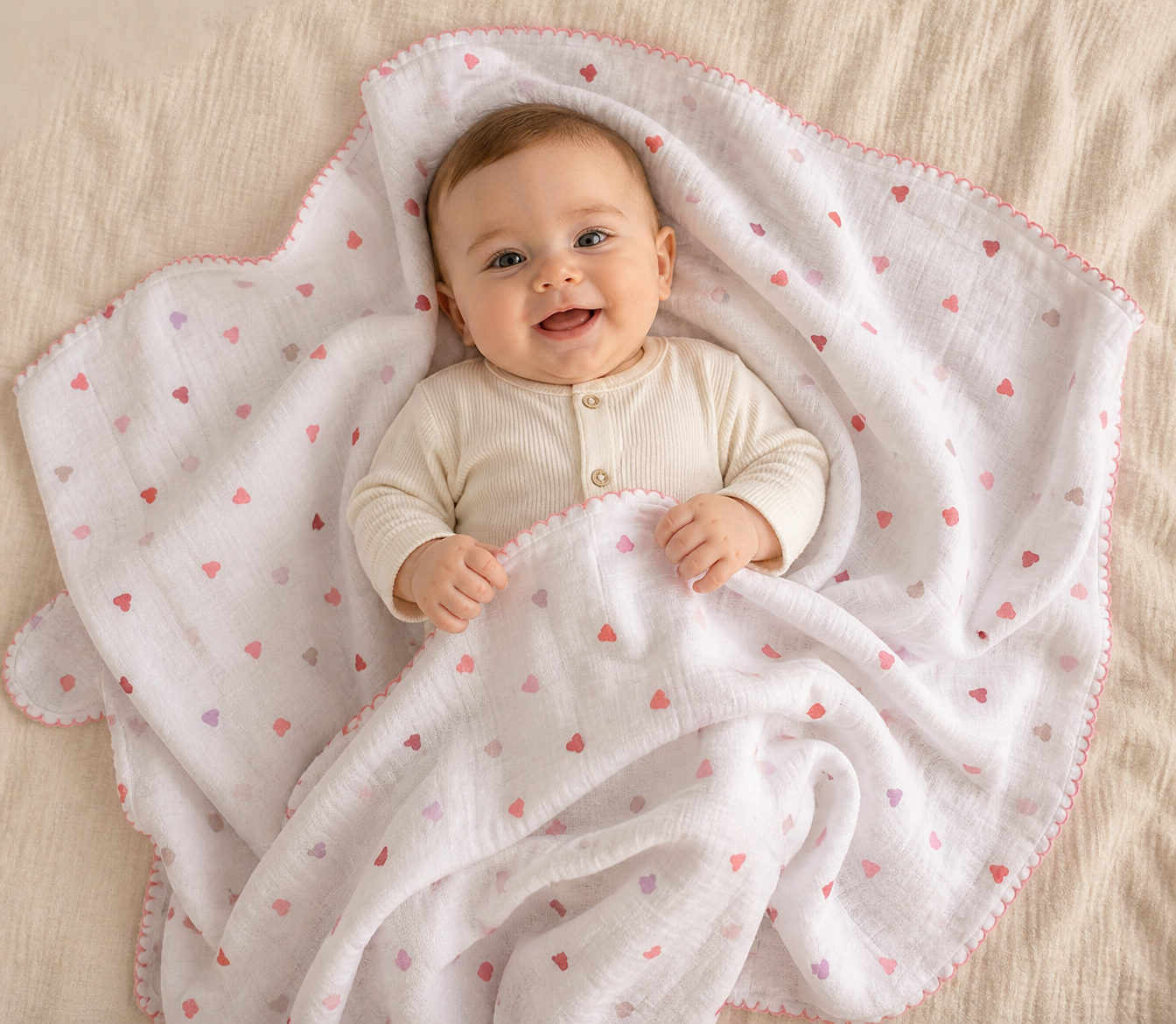 Babydecke Baumwolle mit Herzen