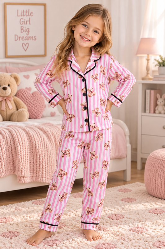 Mädchen Pyjama Baumwolle Teddymuster