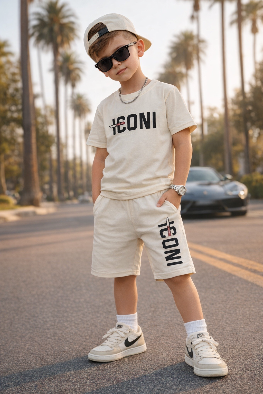ICONI Jungen Sommer Set mit Teddy Backprint – T-Shirt & Shorts (2-teilig)