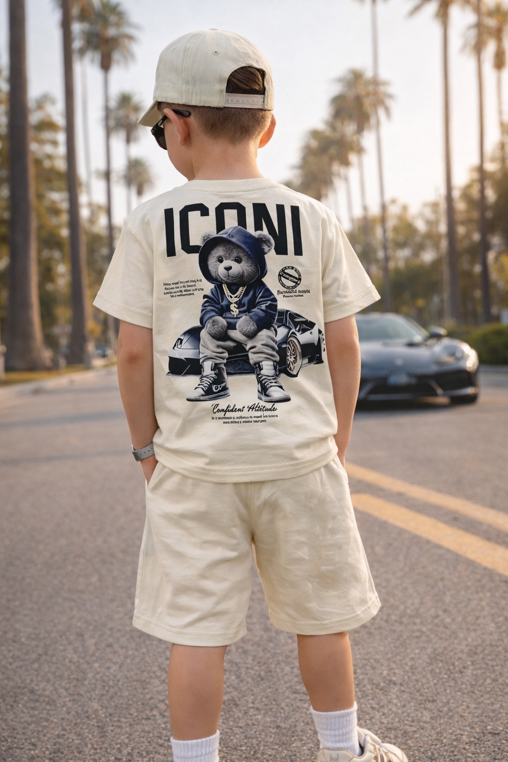ICONI Jungen Sommer Set mit Teddy Backprint – T-Shirt & Shorts (2-teilig)