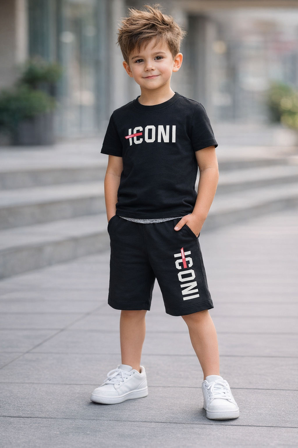 ICONI Jungen Sommer Set mit Teddy Backprint – T-Shirt & Shorts (2-teilig)