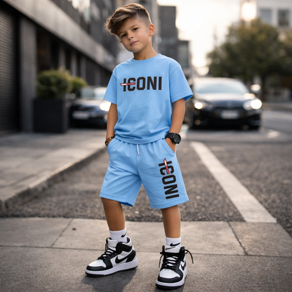 ICONI Jungen Sommer Set mit Teddy Backprint – T-Shirt & Shorts (2-teilig)