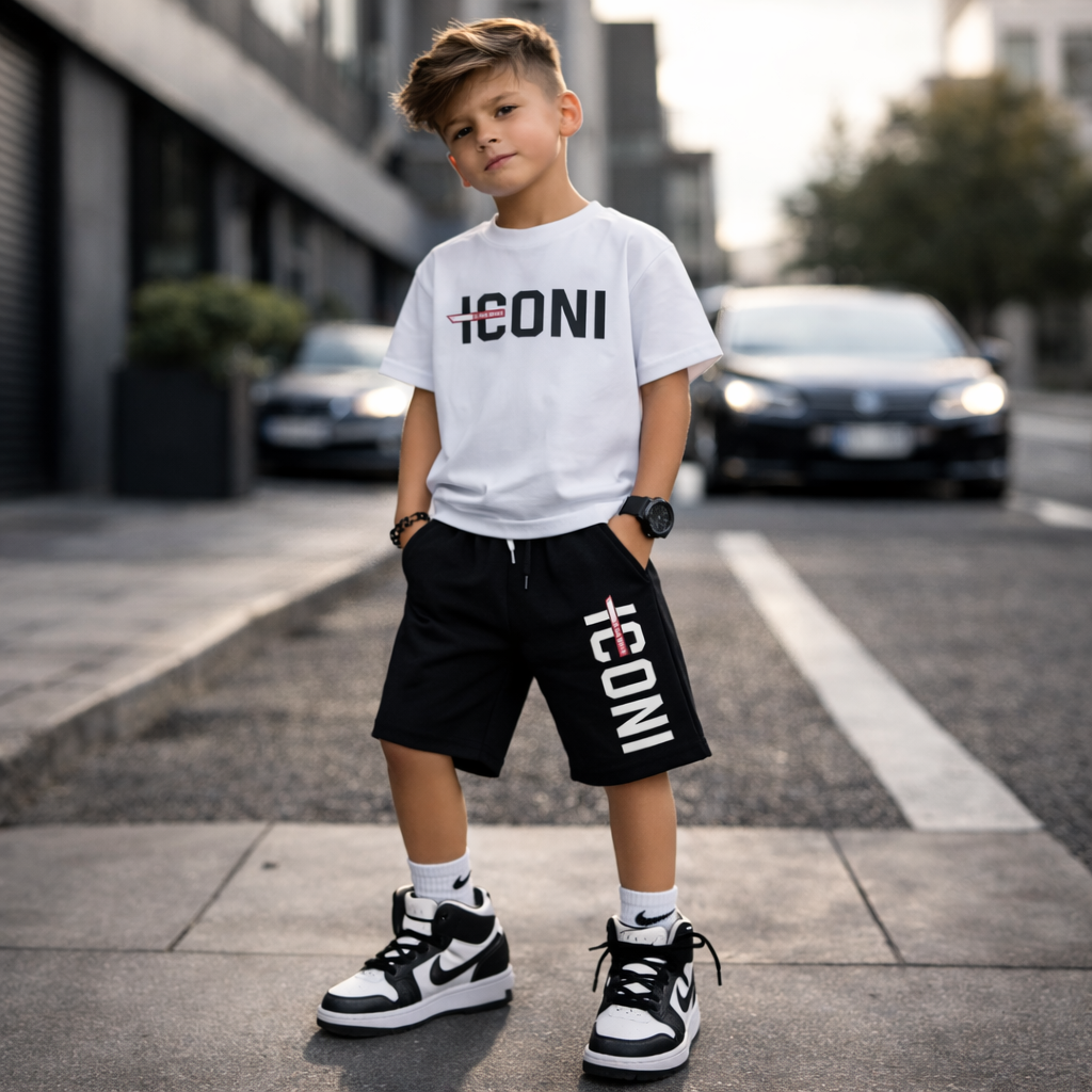 ICONI Jungen Sommer Set mit Teddy Backprint – T-Shirt & Shorts (2-teilig)