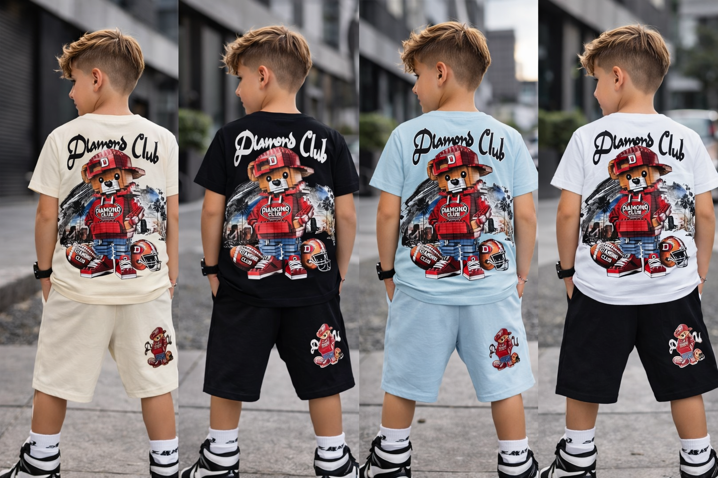 Diamond Club Jungen Sommer Set – T-Shirt & Shorts mit Teddy Backprint (2-teilig)
