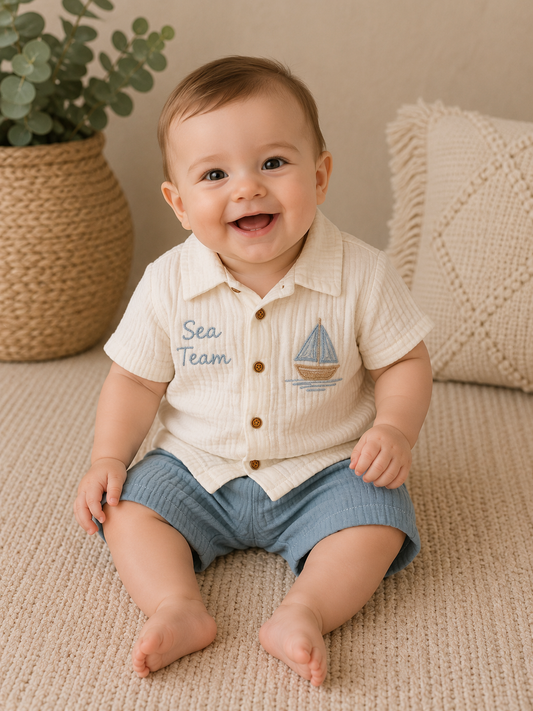 Musselin Set Jungen Boot Motiv
