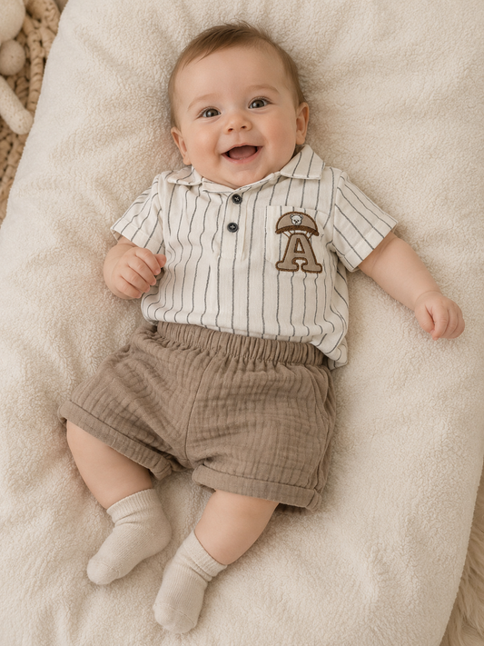 Set Musselin Streifen Shorts