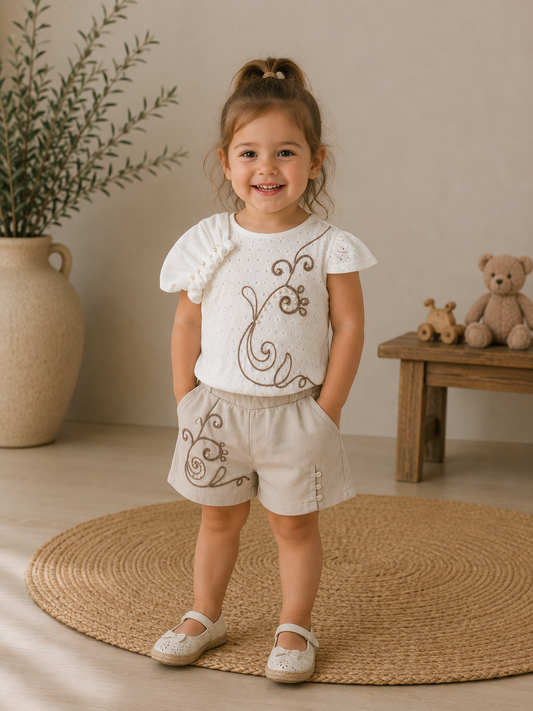 Outfit Set Stickerei Raffung