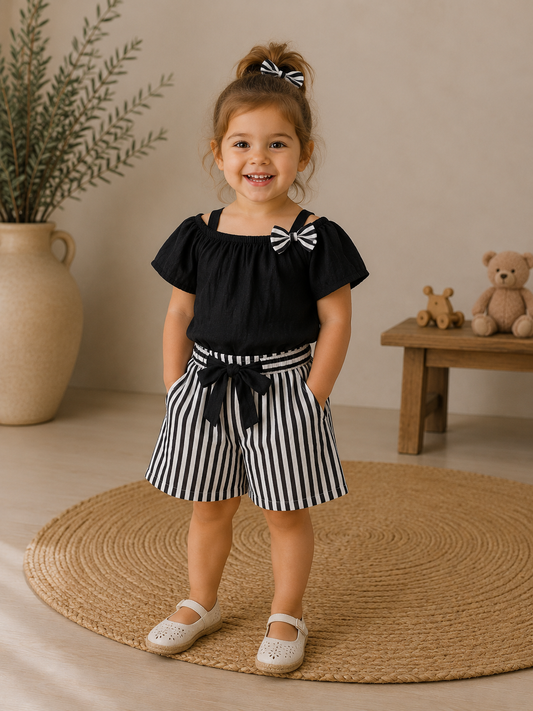 Outfit Set Streifen Schleife