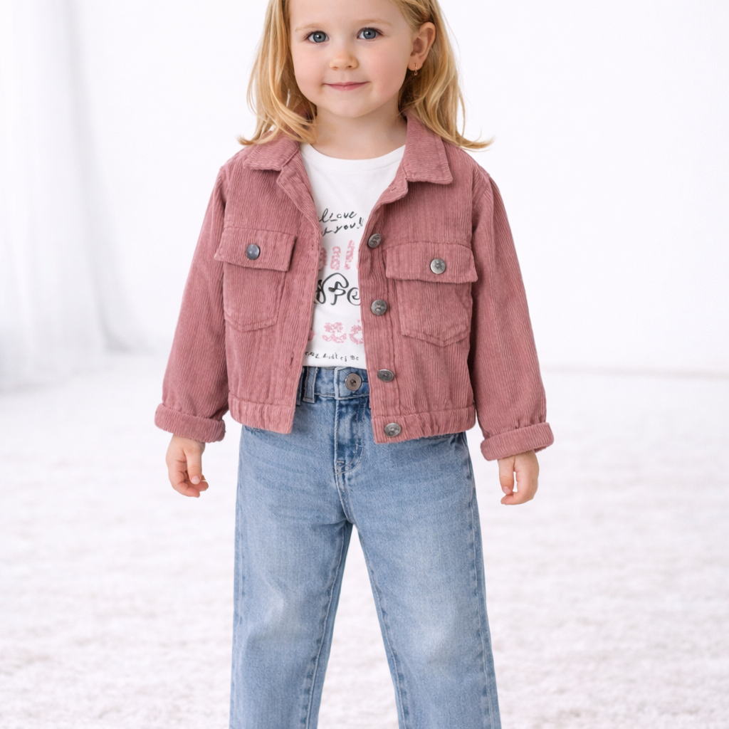 Dreiteiliges Outfit-Set für Mädchen – Jeans, Cordjacke & Oberteil 💖👧