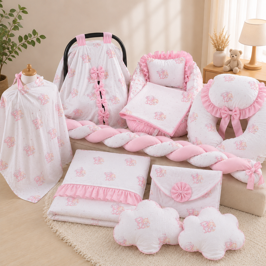 Baby Nestchen Set Rosa mit Bärchen 13-teilig