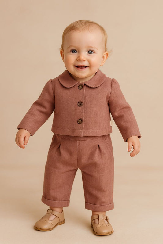 Baby Mädchen Zweiteiler – Elegantes Set mit Jacke & Hose in Altrosa