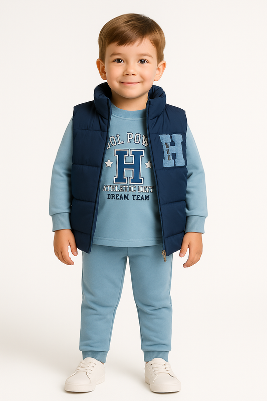 Jungen Outfit 3-teilig – Weste, Sweatshirt & Jogginghose „Dream Team“