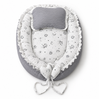 Babynest Set Grau mit Mond & Sterne