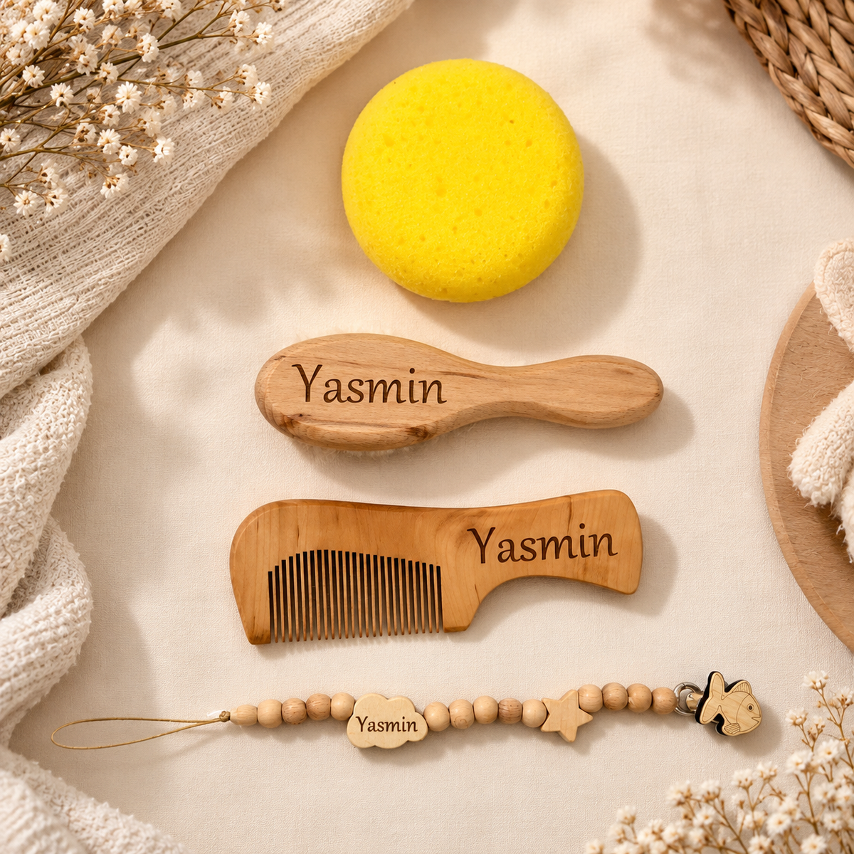 Babypflegeset Holz Natur Personalisierbar