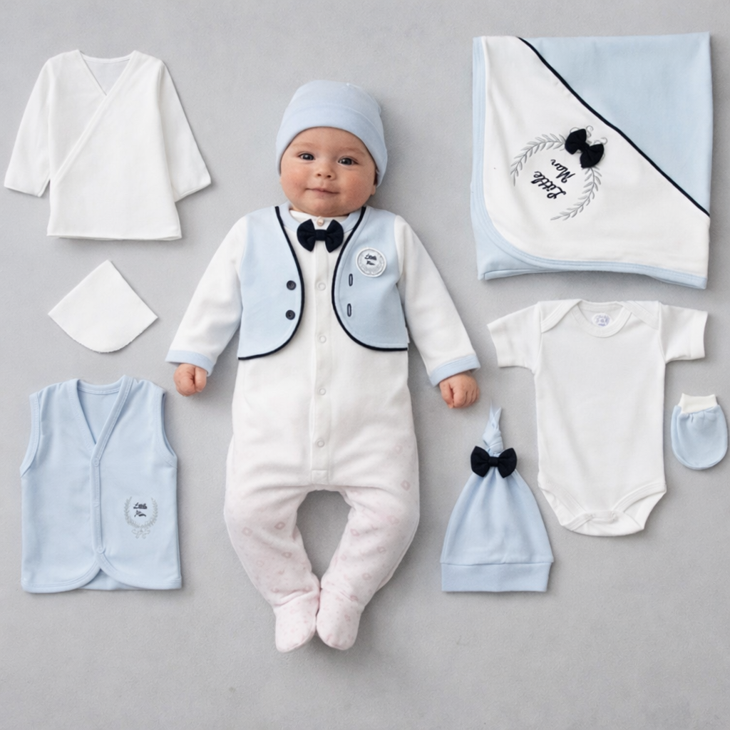 10-teiliges Erstlings-Set für Jungen | Baby Erstausstattung mit Decke & Accessoires