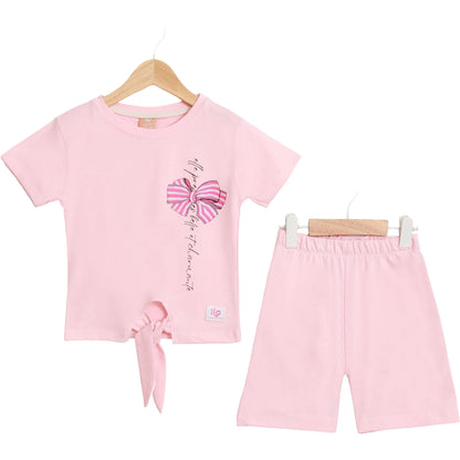Mädchen Outfit Set 2-teilig mit Schleifen-Detail & Knoten-Shirt