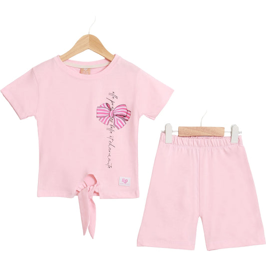 Mädchen Outfit Set 2-teilig mit Schleifen-Detail & Knoten-Shirt