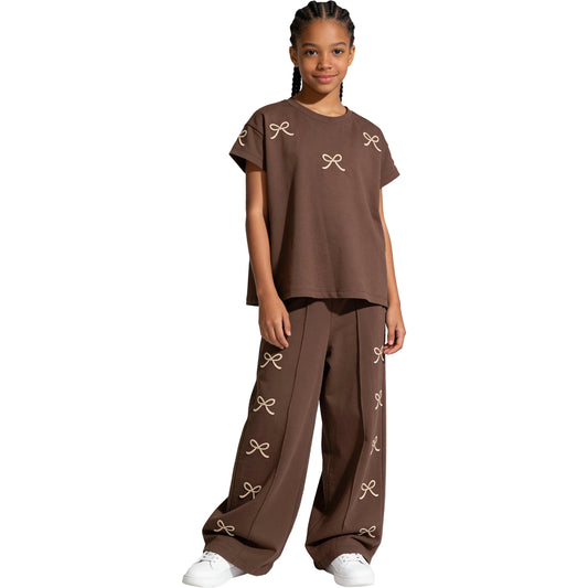 Mädchen Set mit Schleifen Print Braun