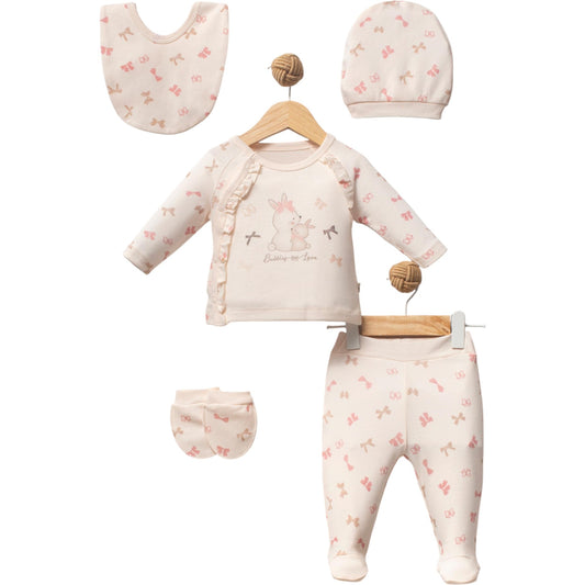 Baby Mädchen Erstlingsset 5-teilig mit Hasen-Motiv
