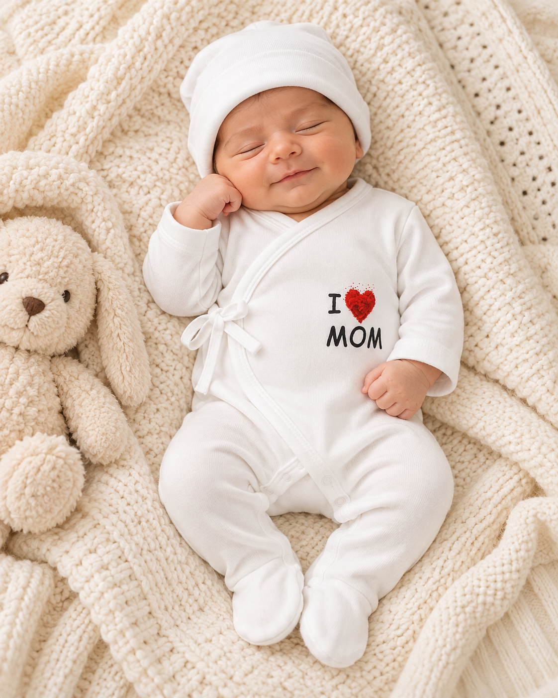Babystrampler Baumwolle I-Love-Mom Weiß